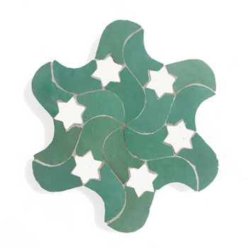 Mosaic House Moroccan tile RafRaf 12-26 Light Green Polar White  zellige, mosaic, zellij, field, pattern, glaze, stars, playful, intricate 